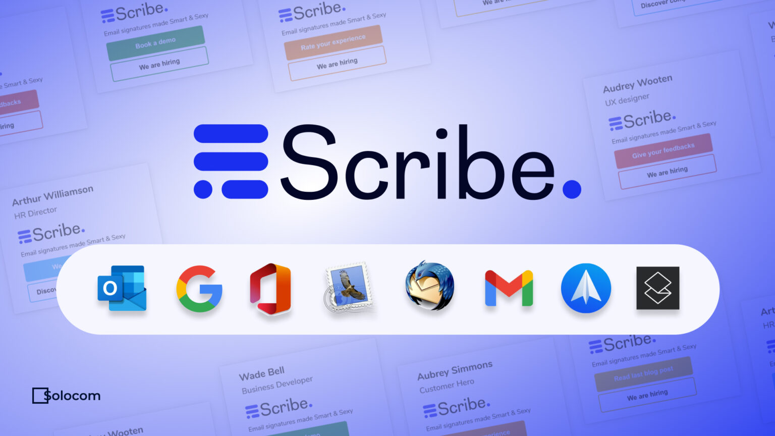 Logo for Scribe email signature software that connects withe Goggle Workspace, Outlook, Office 365 and others.